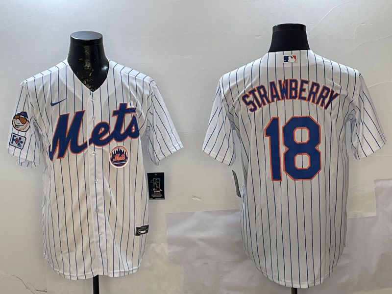 Men New York Mets #18 Strawberry White Stripe Game 2025 Nike MLB Jersey style 4